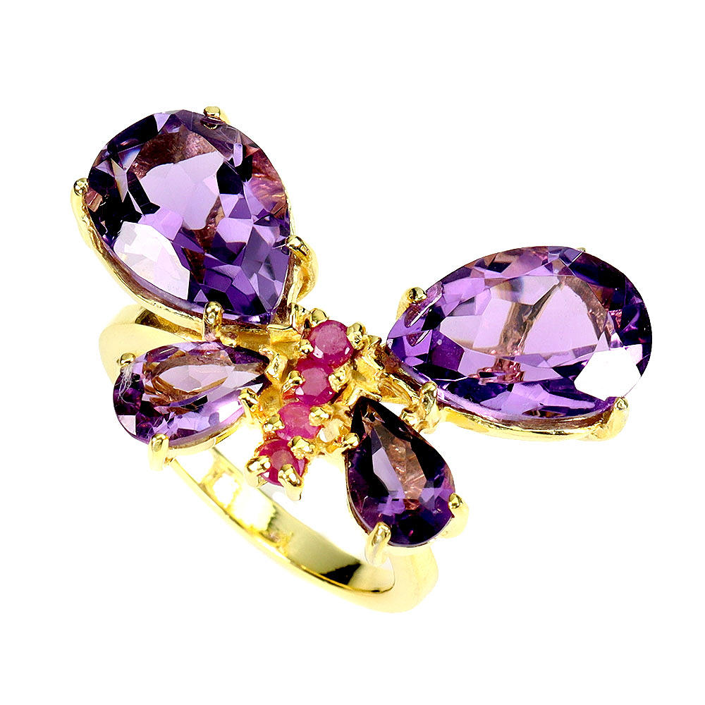 SILVER GILT BUTTERFLY RING.