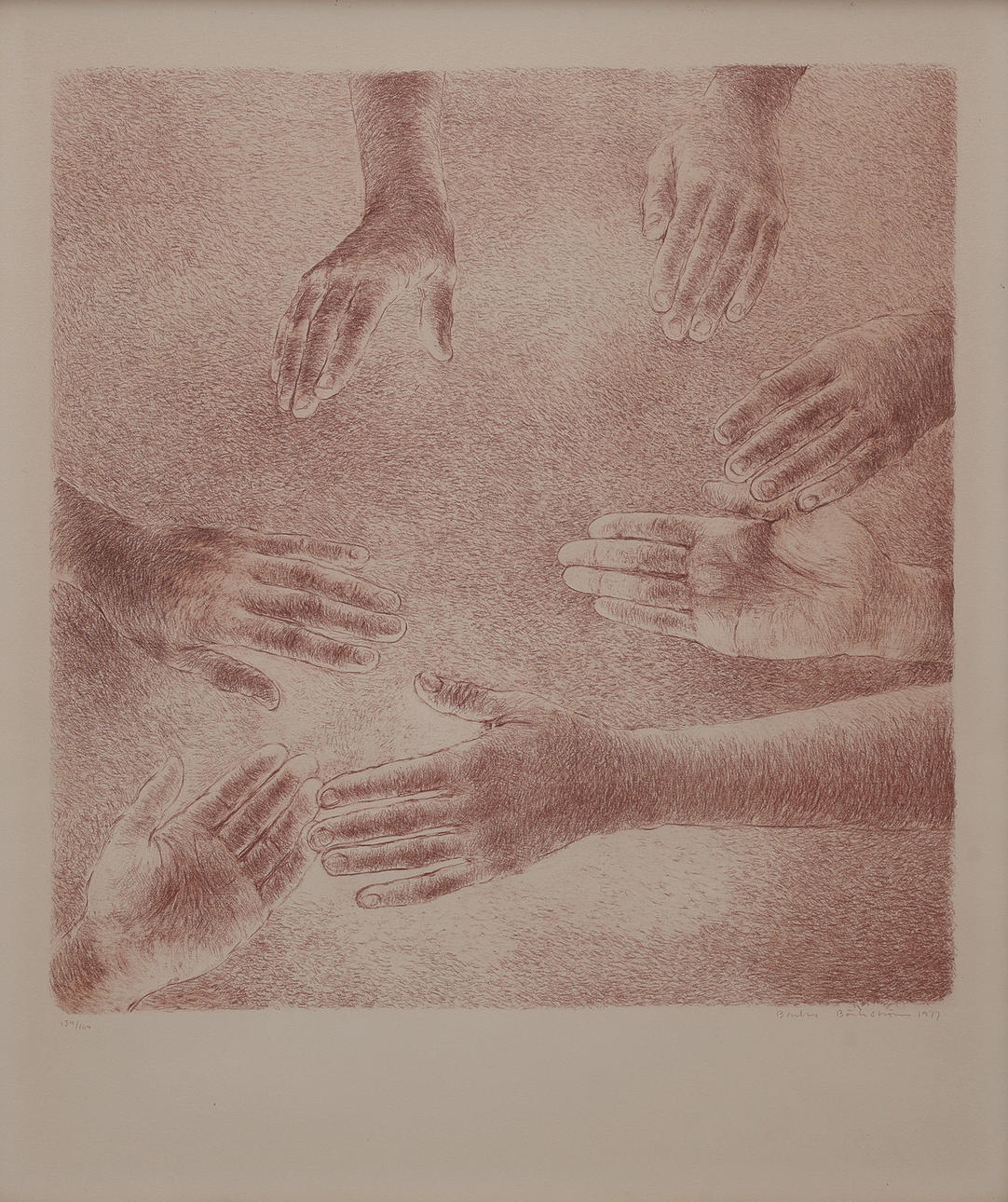 BARBRO BÄCKSTRÖM. KOMPOSITION MED HÄNDER, LITOGRAFI.