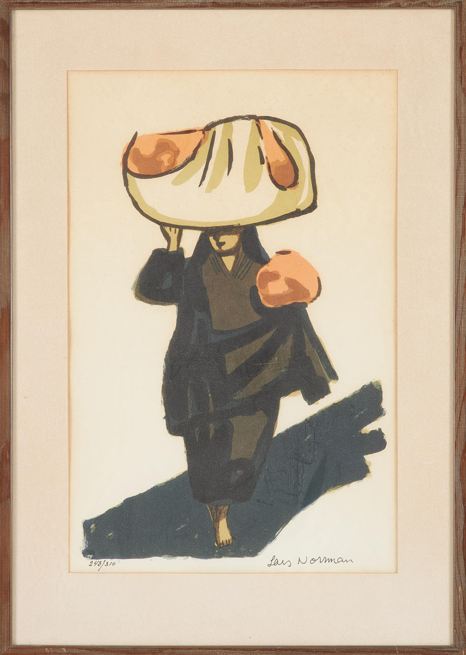 LARS NORMAN. Komposition med kvinna, färglitografi, signerad, numrerad 243/310.