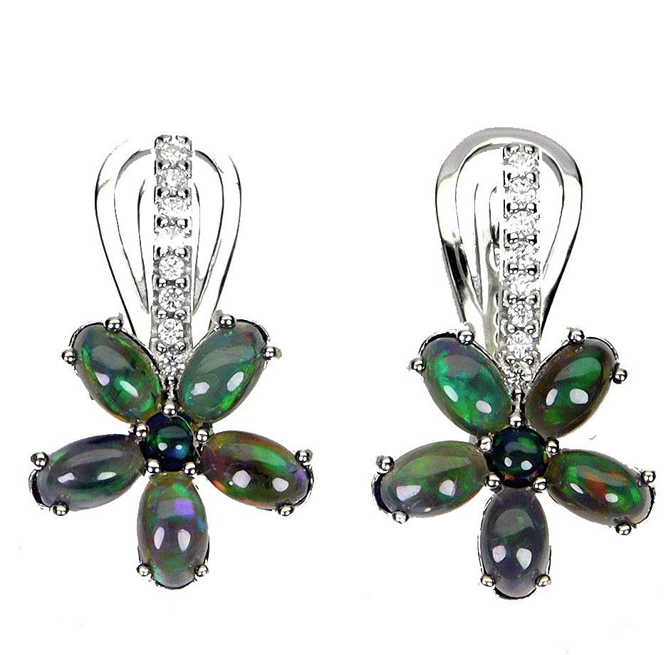 BLACK OPAL SILVER EARRINGS.