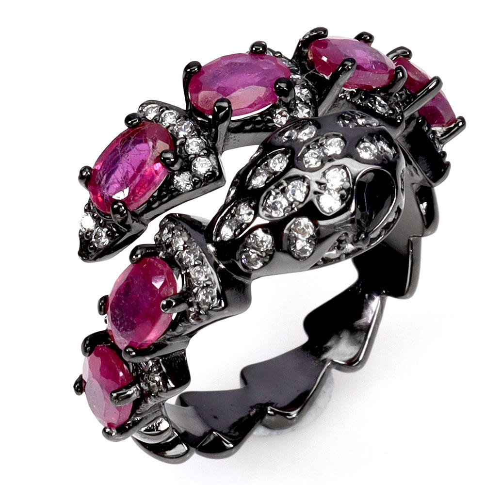 SILVER SNAKE RUBY SET RING.