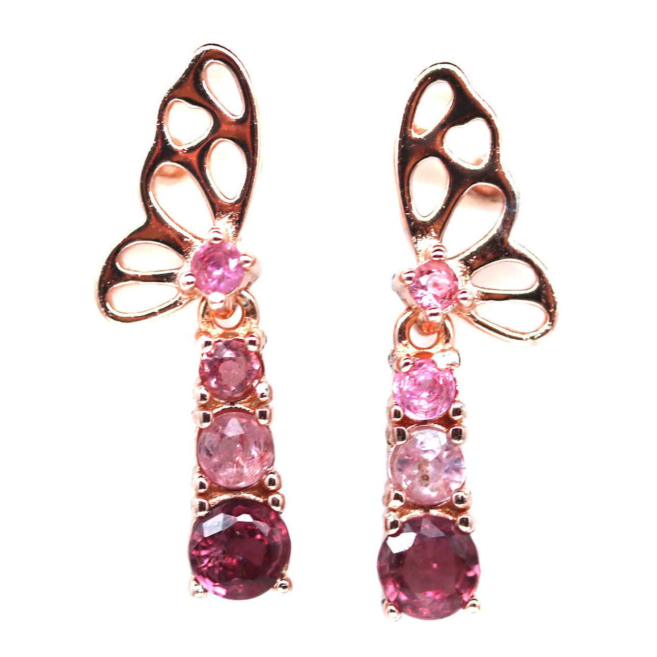 PINK SAPPHIRE ROSE GOLD SILVER EARRINGS.