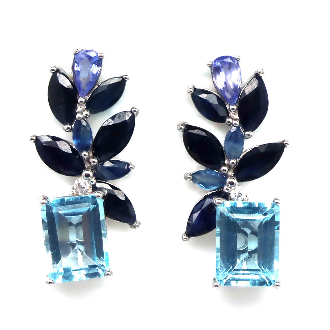 SAPPHIRE AND BLUE TOPAZ SILVER EARRINGS.