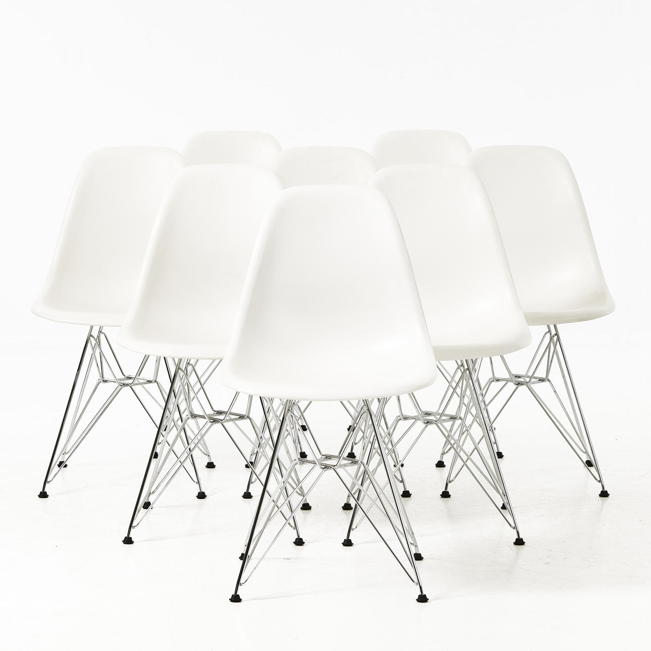 CHARLES & RAY EAMES. chairs, 8 pcs, "Eames Plastic Side Chair” Vitra, labeled.