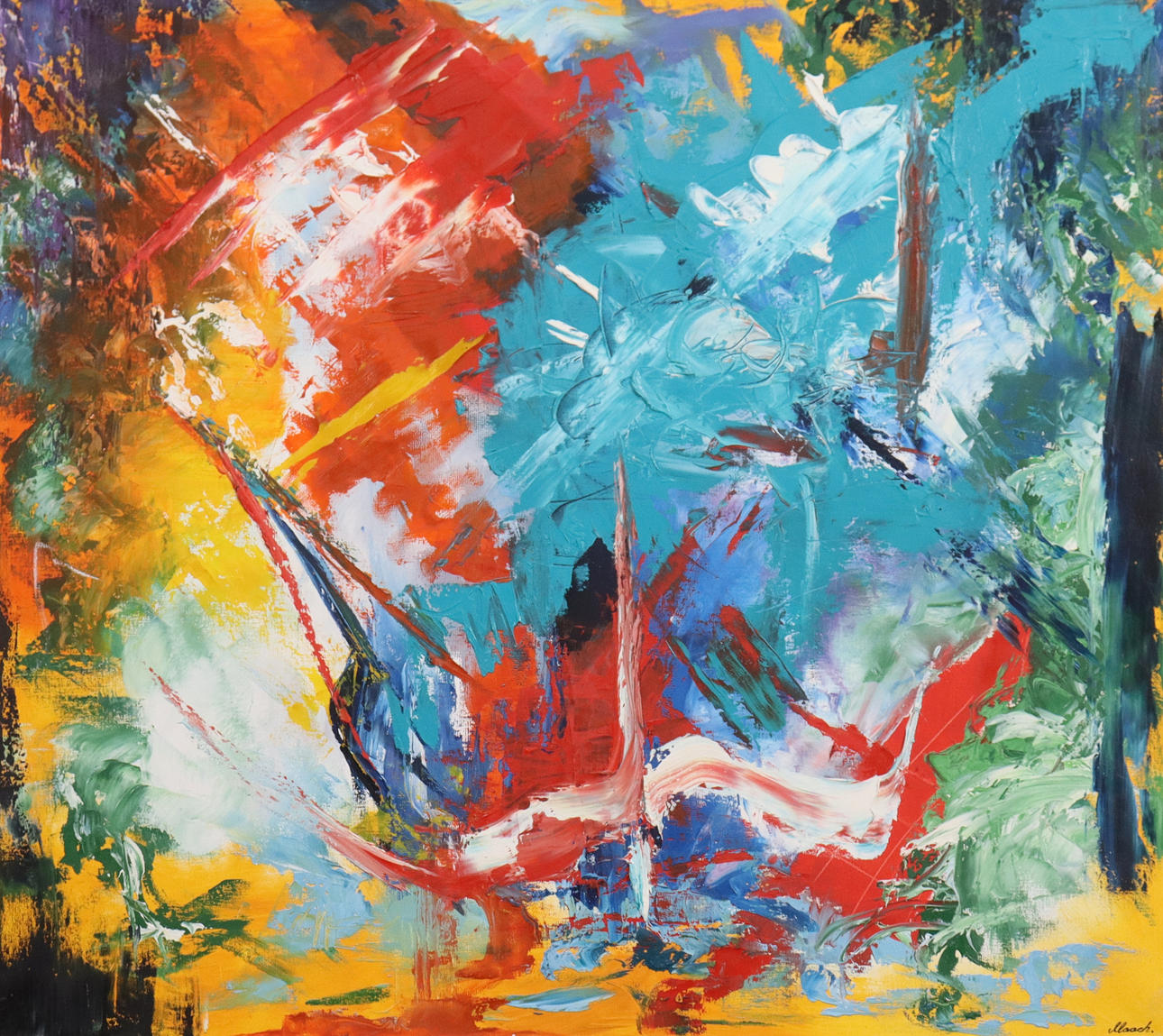 INA MAACH. oil on canvas, composition.