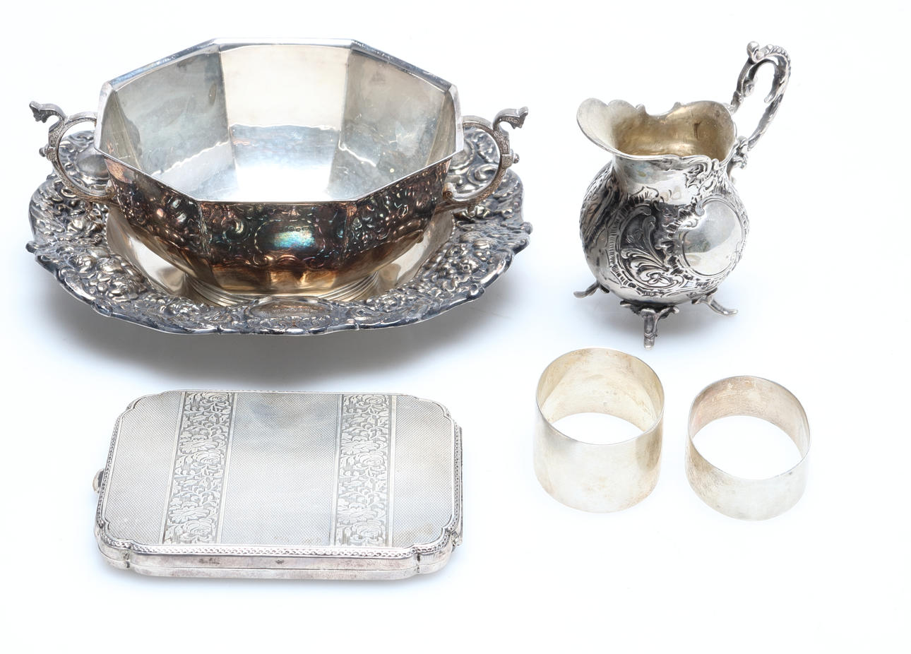 SAMLING SILVER, silver, 6 delar, 1900-tal, vikt 495 gram.