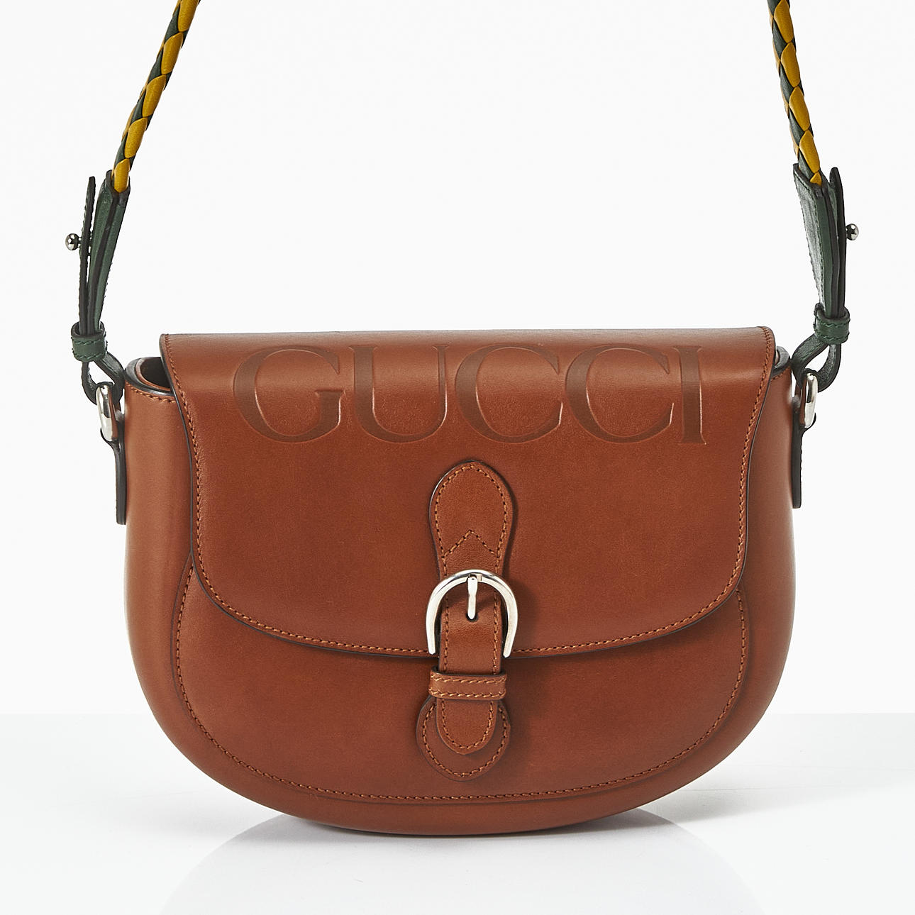 GUCCI, "Embossed Logo Saddle Bag", handbag.