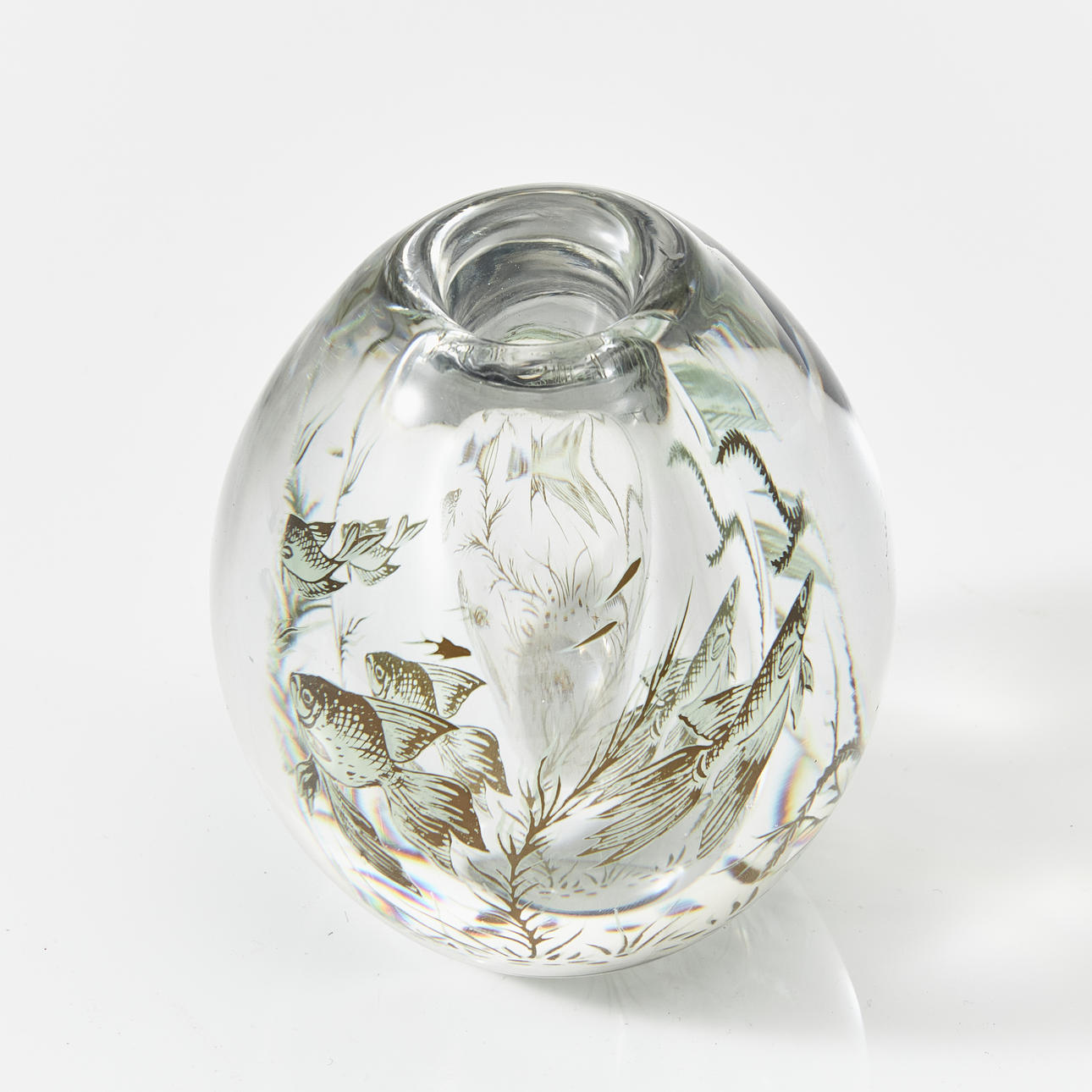 EDVARD HALD. Vase, Fish Grail, signed, Orrefors.