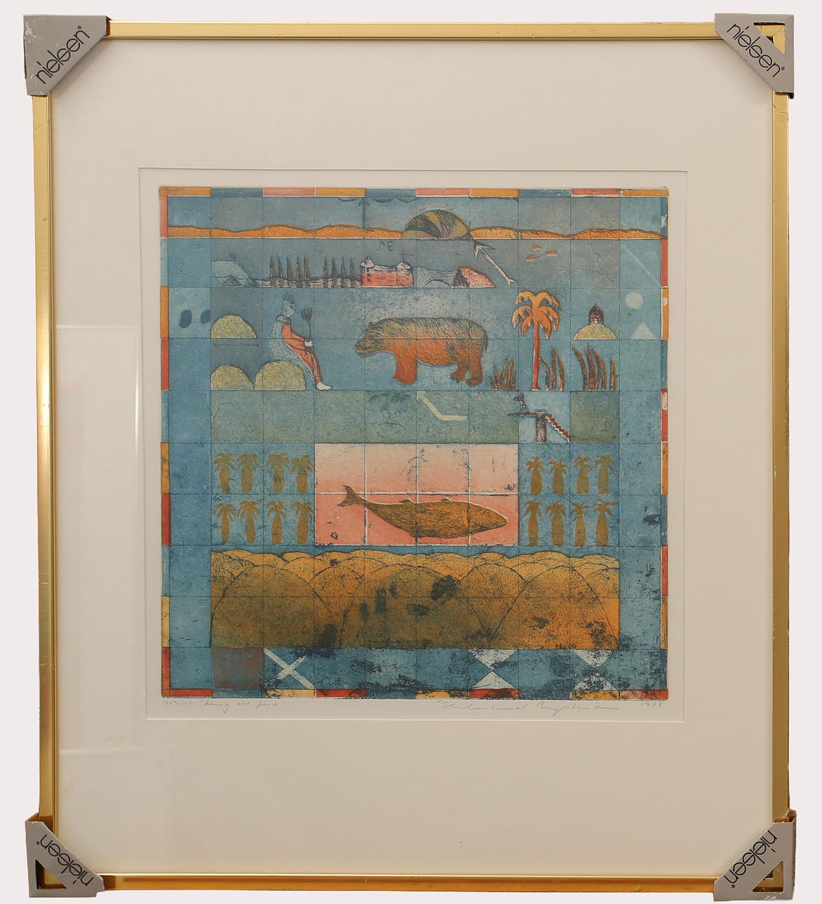 HELMTRUD NYSTRÖM. Color etching. “King and Fish”, numbered 63/125, signed, dated 1978.