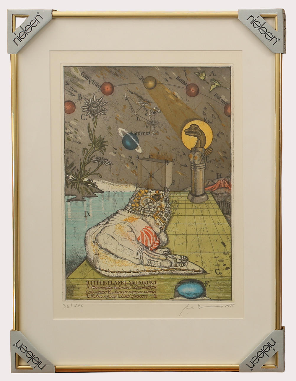 UWE BREMER. Colour etching, numbered 36/100, composition Saturn, signed. dated 1977.