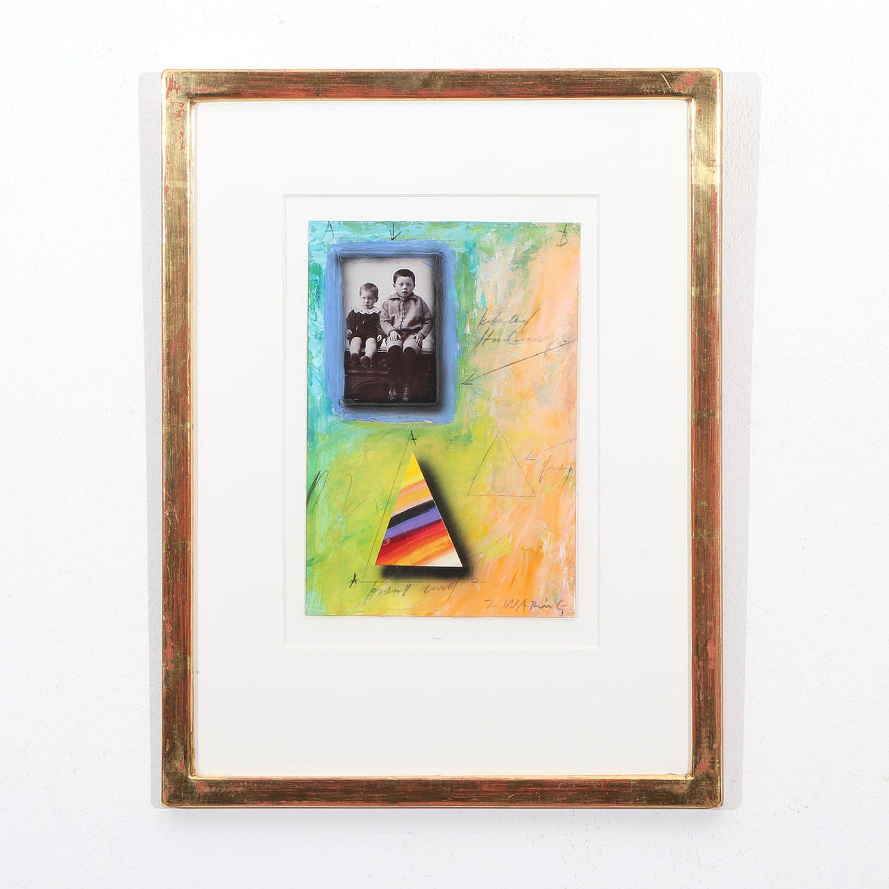 JÖRGEN WARING. Blandteknik på papper, komposition med trianglar och collage , Signerad J. Waring.