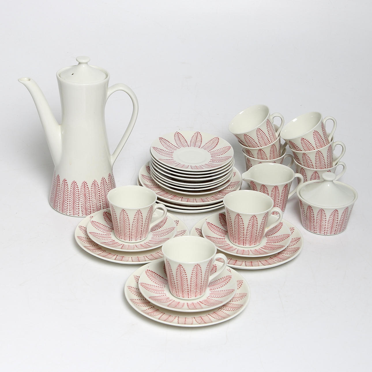 KAFFESERVIS, 29 delar, porslin, Sven-Erik Skawonius, Gefle porslinsfabrik, 1900-talets mitt.