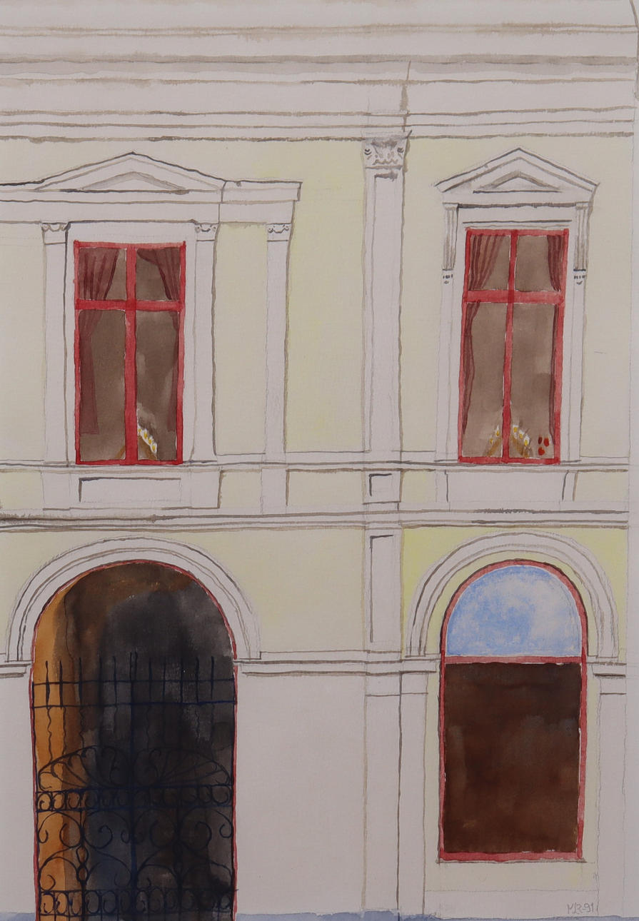 OIDENTIFIERAD KONSTNÄR. akvarell, husfasad.