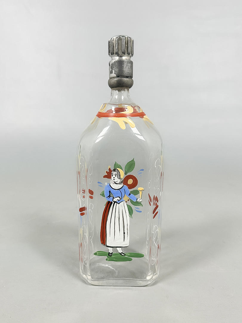 GLASFLASKA, emaljmålad, 18/1900-tal.