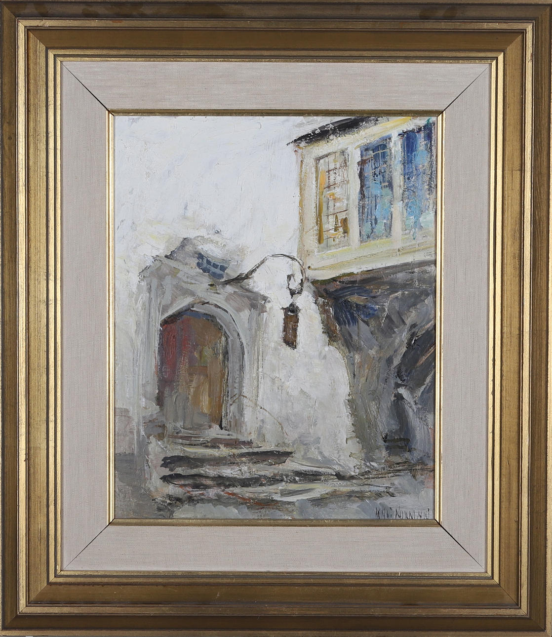 KNUT  NORMAN. Oil on panel, outside the gate, signed.
