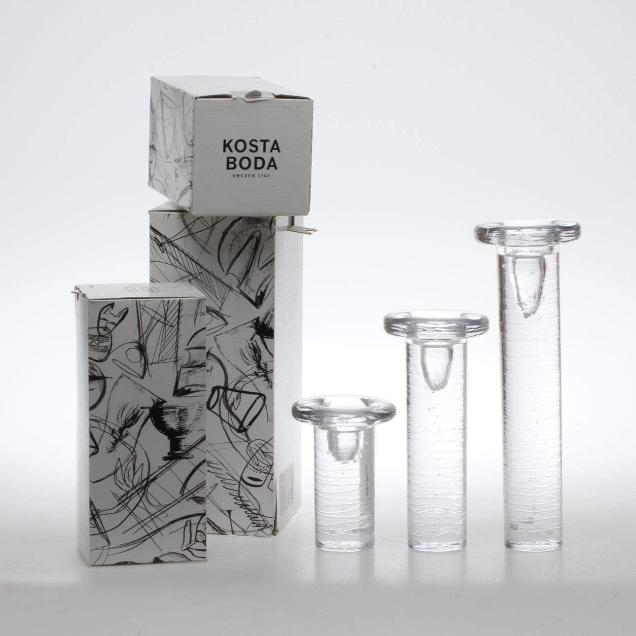 LJUSSTAKAR, 3 st, glas, "Cool", Kjell Engman, Kosta Boda.