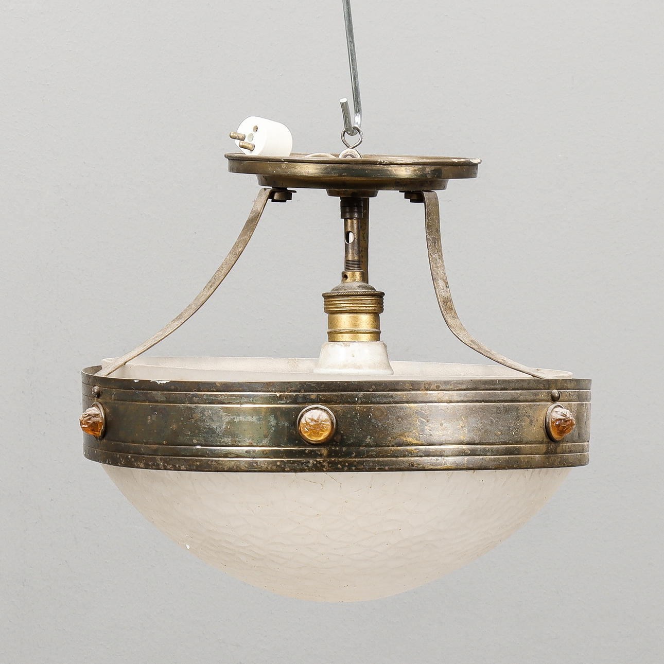 CEILING LAMP brass and glass.