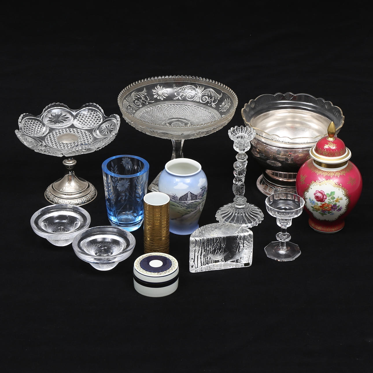 SKÅLAR, LJUSSTAKAR, VASER, 13 st, glas och porslin, Rosenthal, Kosta m m.