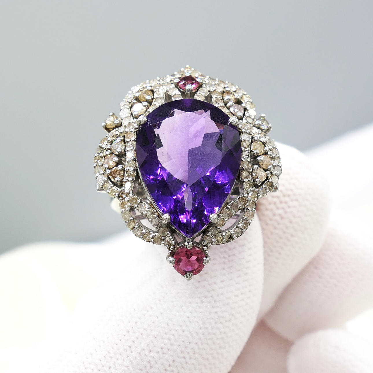AMETHYST, TOURMALINE & DIAMOND ring.