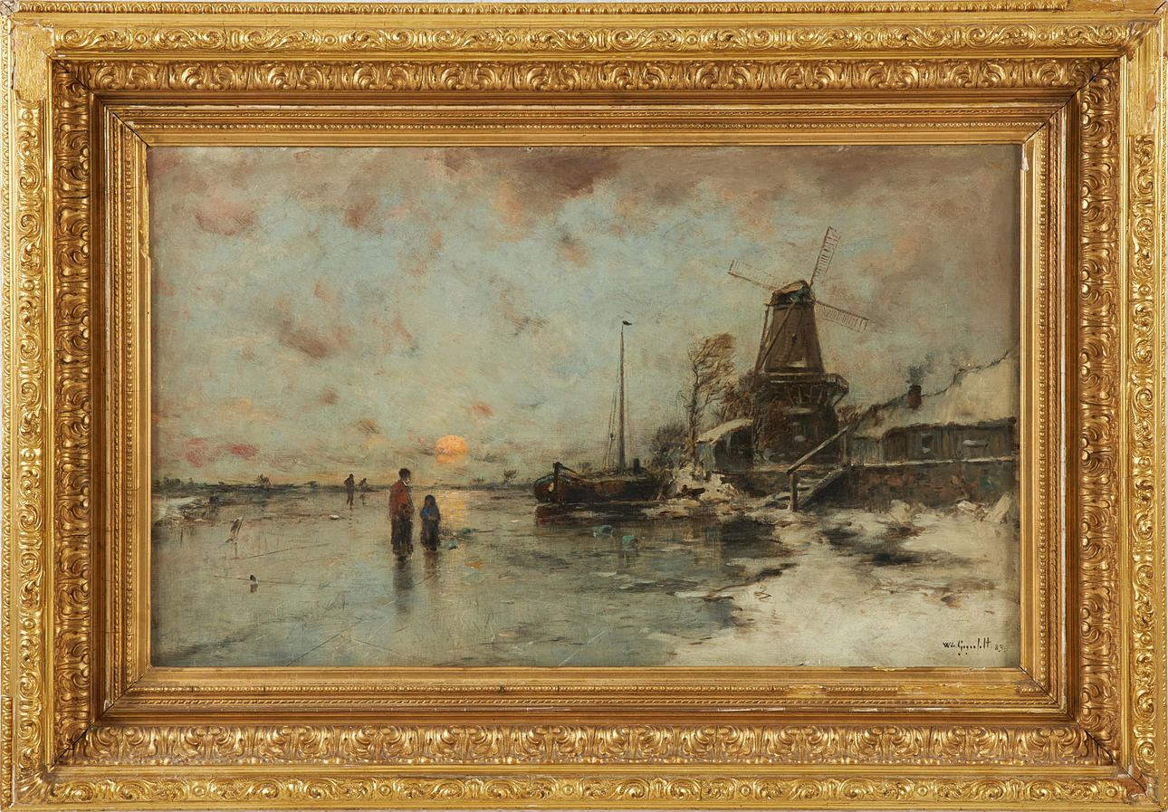 WILHELM VON GEGERFELT. Dutch winter landscape with windmill.