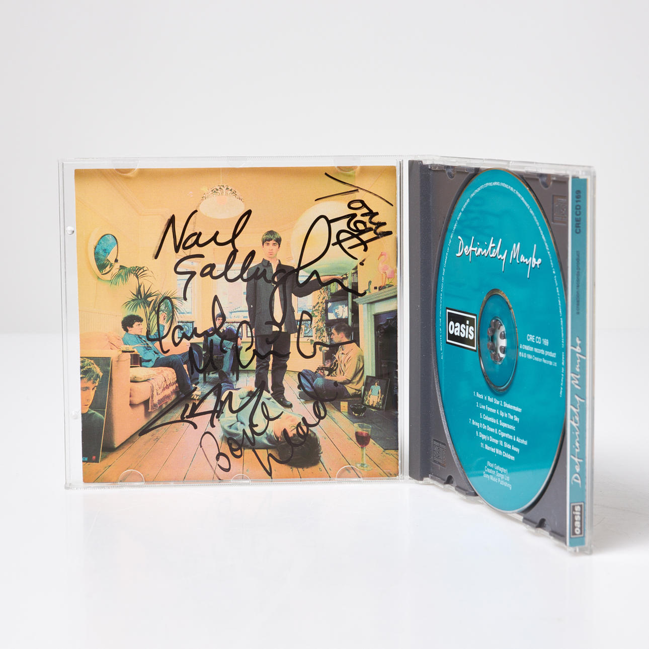 OASIS, CD “Definitly Maybe”, signed by all members 1994.