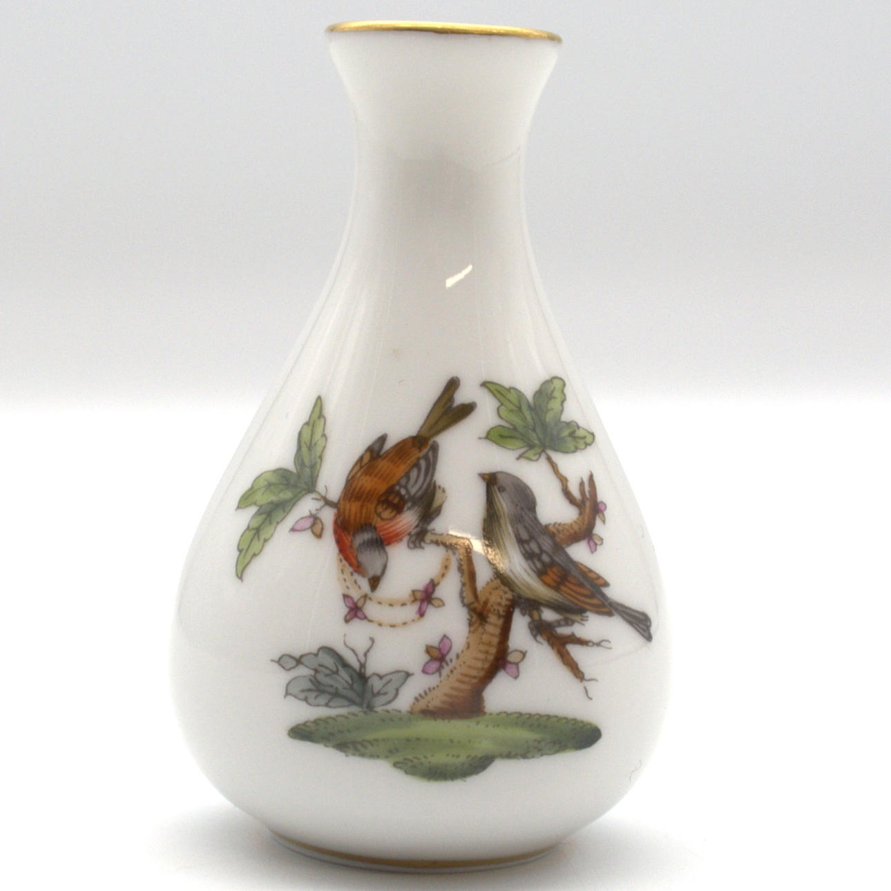 HEREND. ROTHSCHILD MINIATURE VASE HAND-PAINTED, WITH GOLD RIM, HUNGARY ...