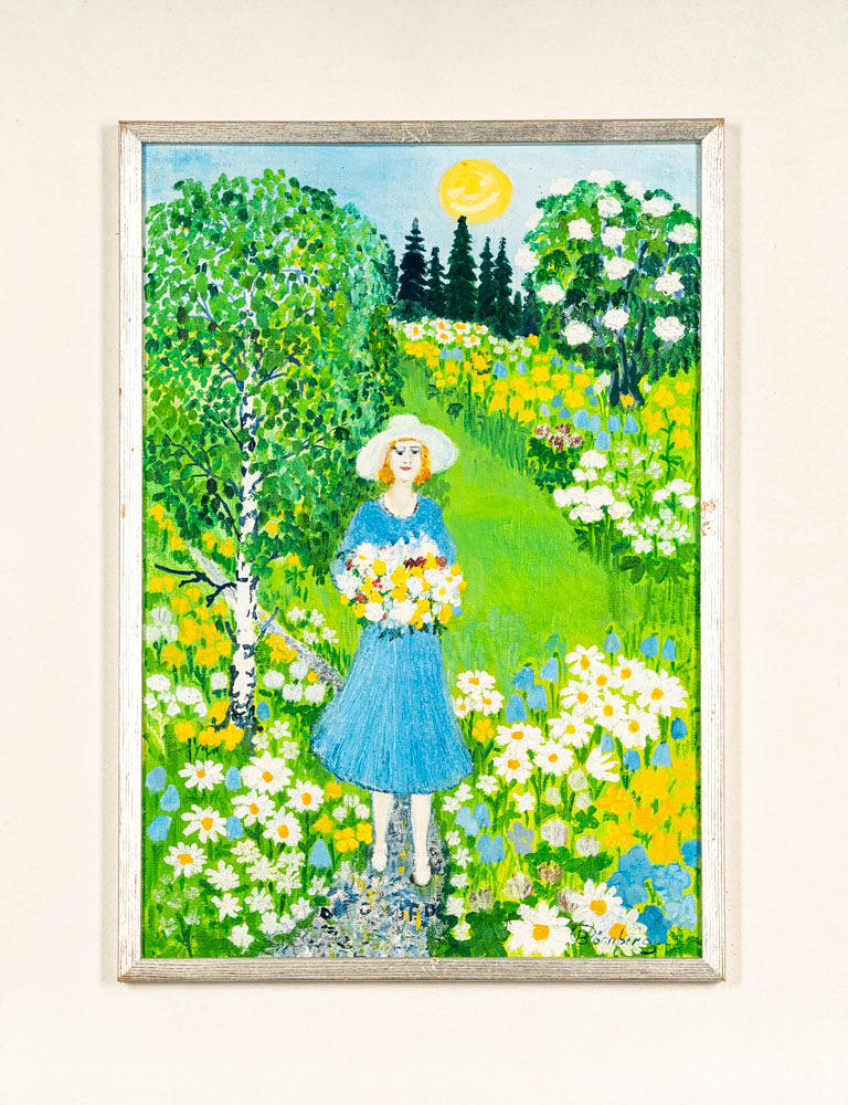 BEDA RÖNNBERG. Oil on canvas “Midsummertid” Signed & dated 1975.