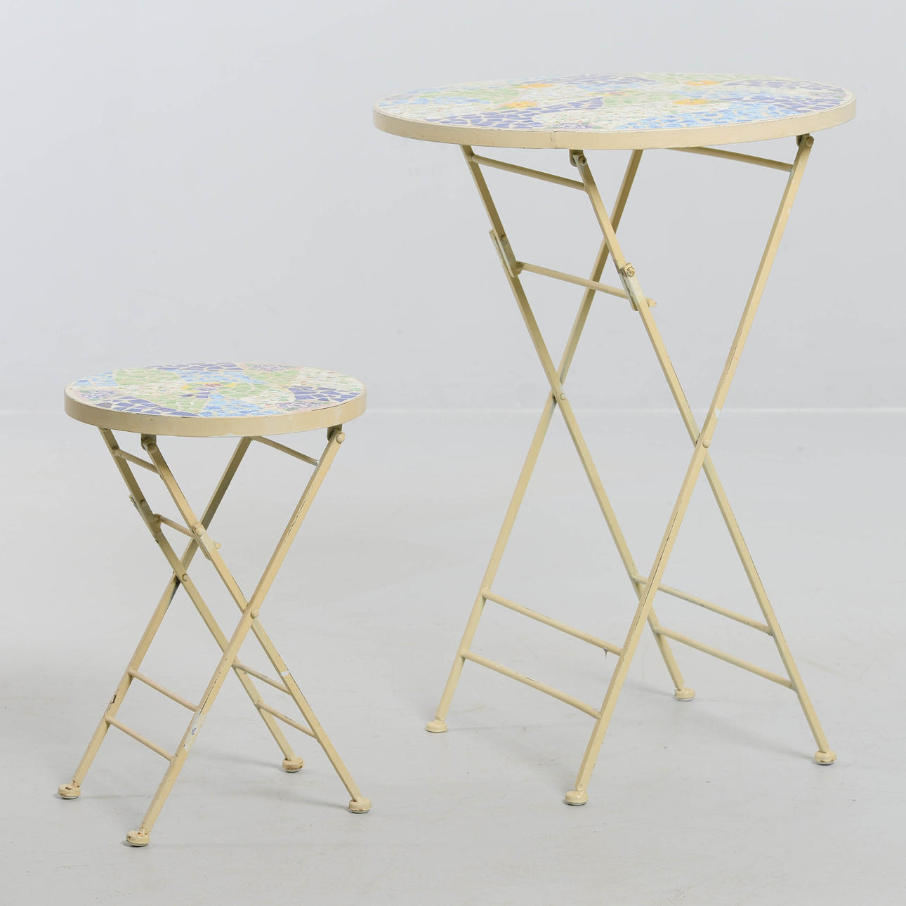 FOLDING TABLE with mosaic top, 2 pcs, metal.