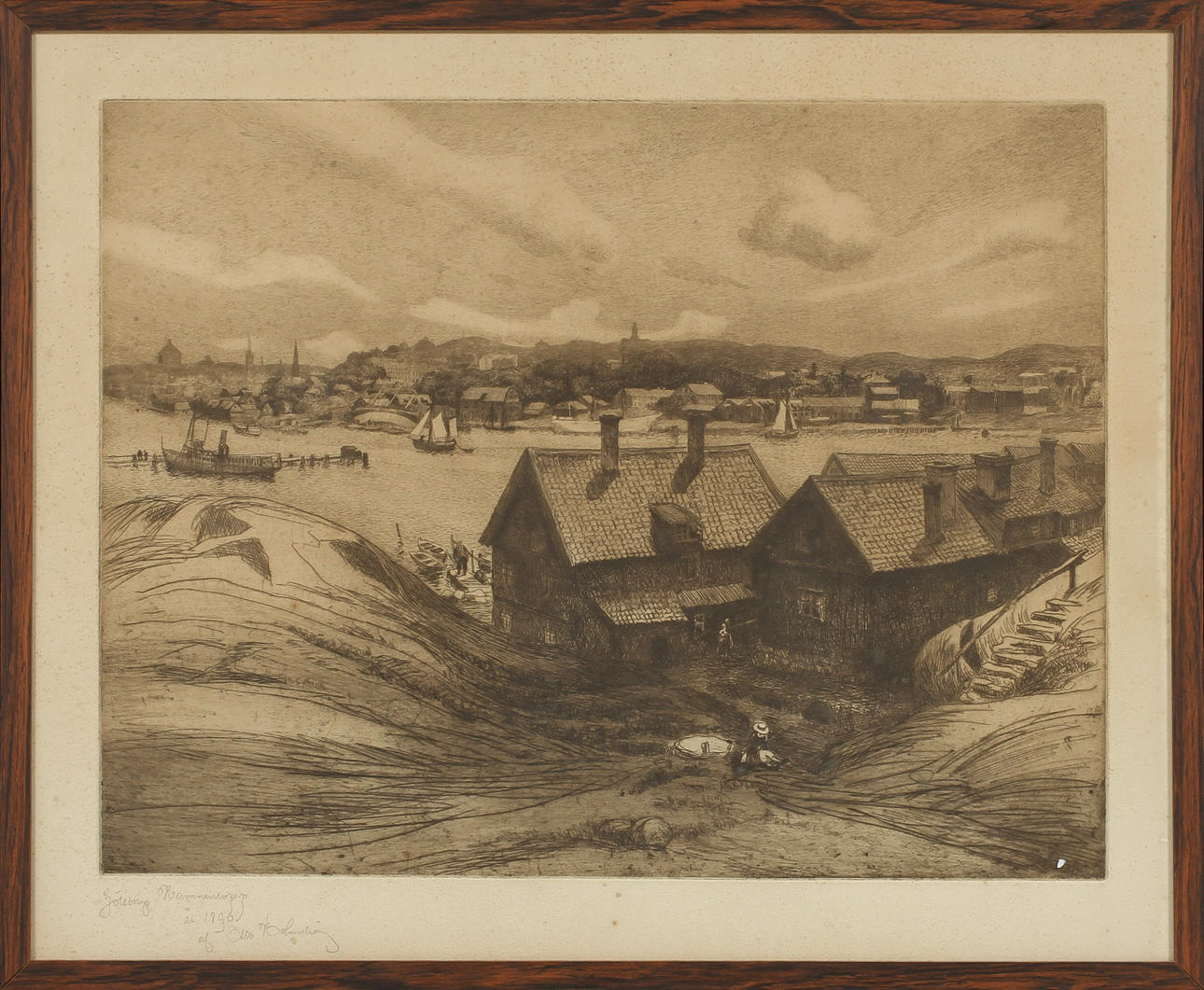 OTTO HOLMSTRÖM, "Göteborgs hamninlopp", Etsning, signerad och daterad 1890.