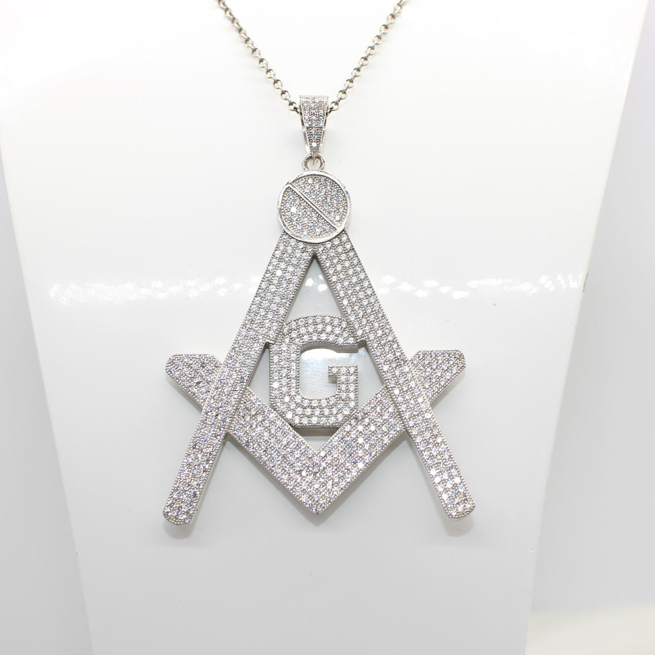 LARGE SILVER MASONIC NECKLACE.