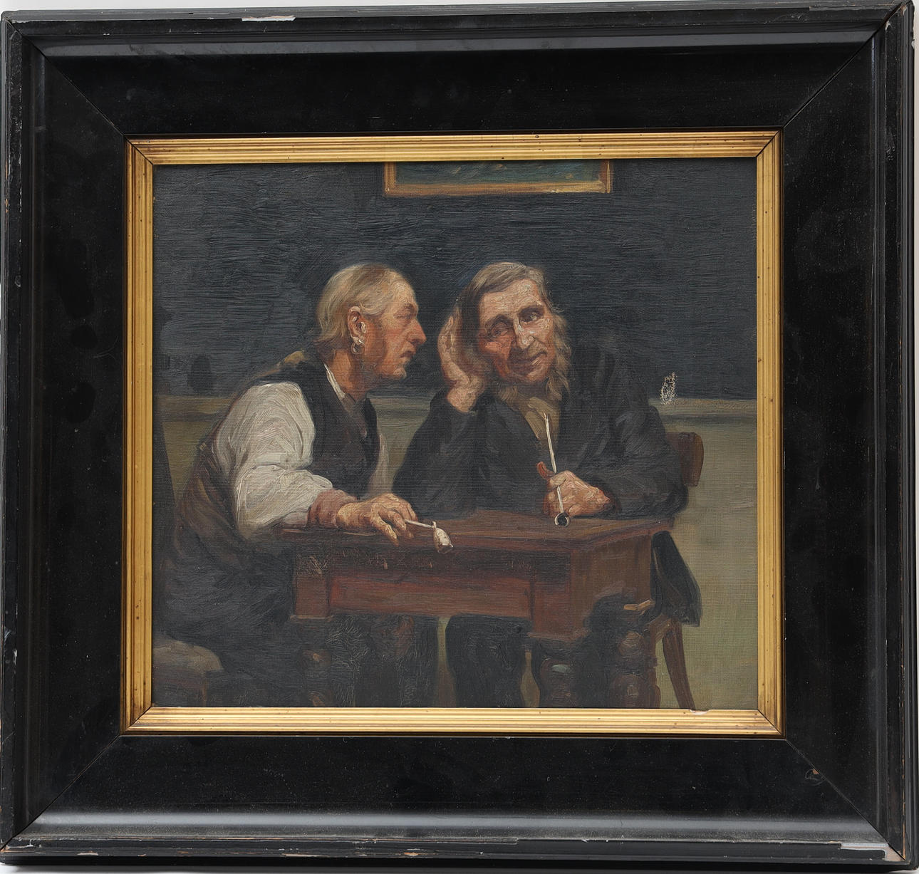 Interior with figures, oil on canvas 19th century, unsigned.