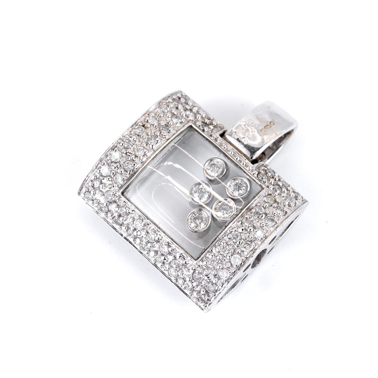 18CT WHITE GOLD DIAMOND SET PENDANT.