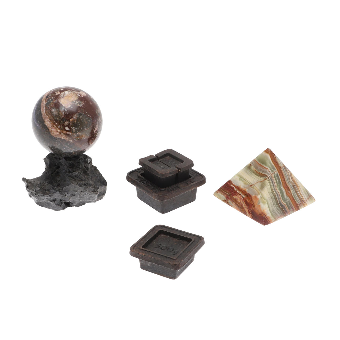 POLISHED MARBLE SPHERE & STAND, & OTHER COLLECTABLES.