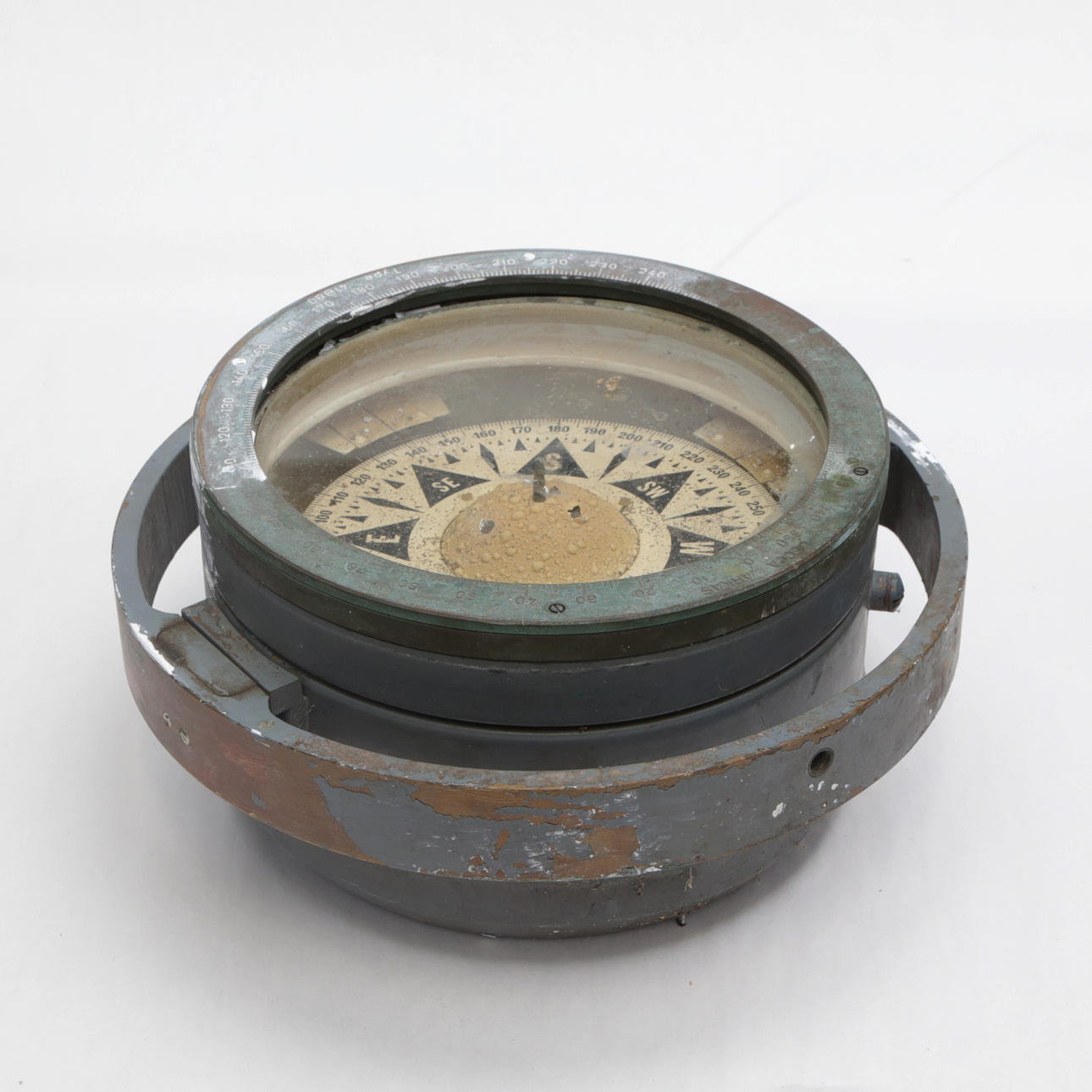 SHIP COMPASS, glass/painted brass.