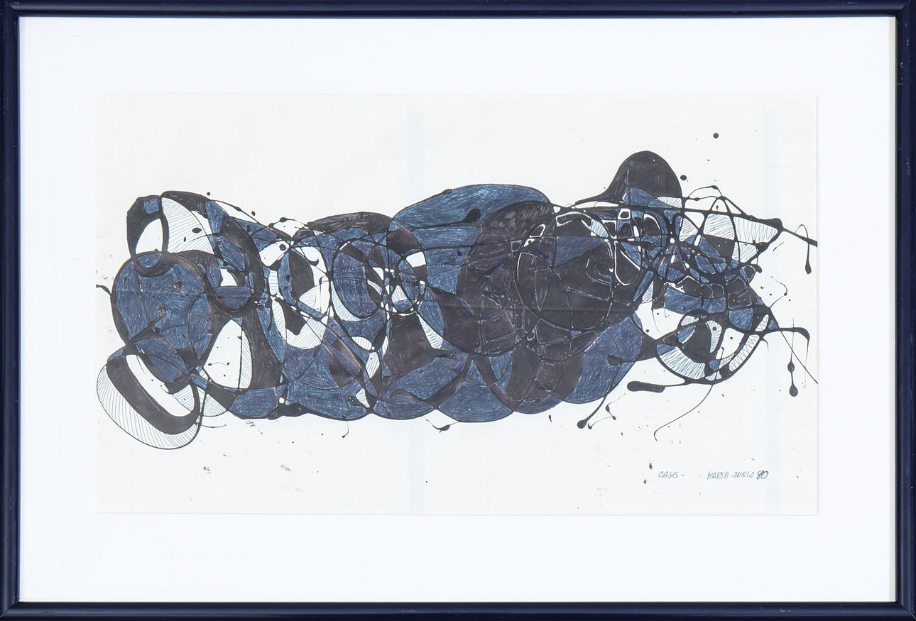 MARTA JUNTO. Composition, “Oasis”, signed and dated -90.