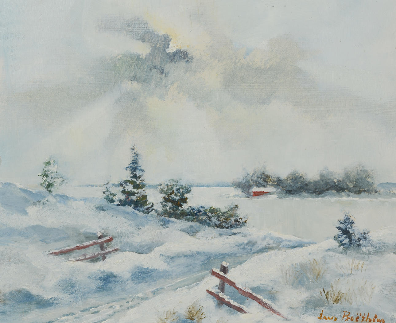 LARS BOËTHIUS. Archipelago landscape, oil on panel, signed.