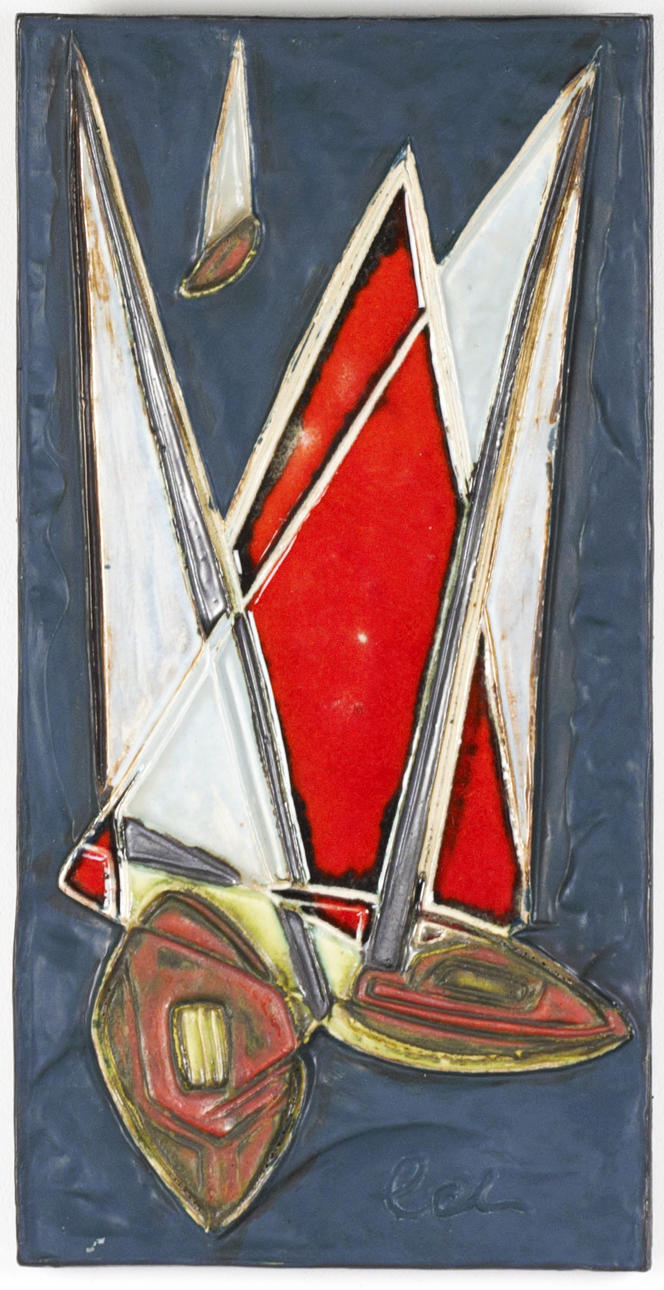 HEINO BREILMAN. Wall relief, regatta, glazed earthenware, signed, Germany.