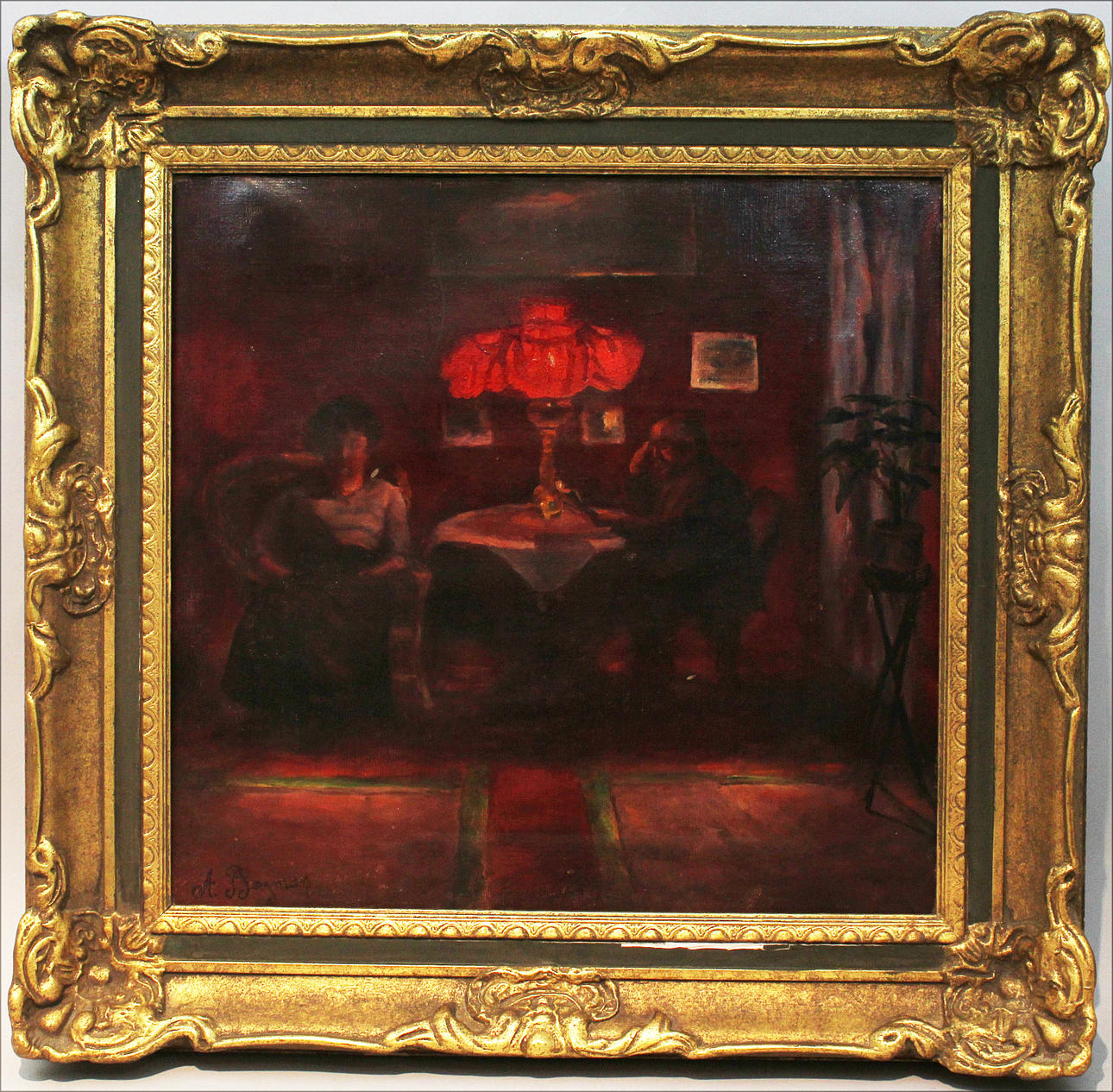 ALMA BERGMAN. Läsande par. Olja på duk. Signerad.