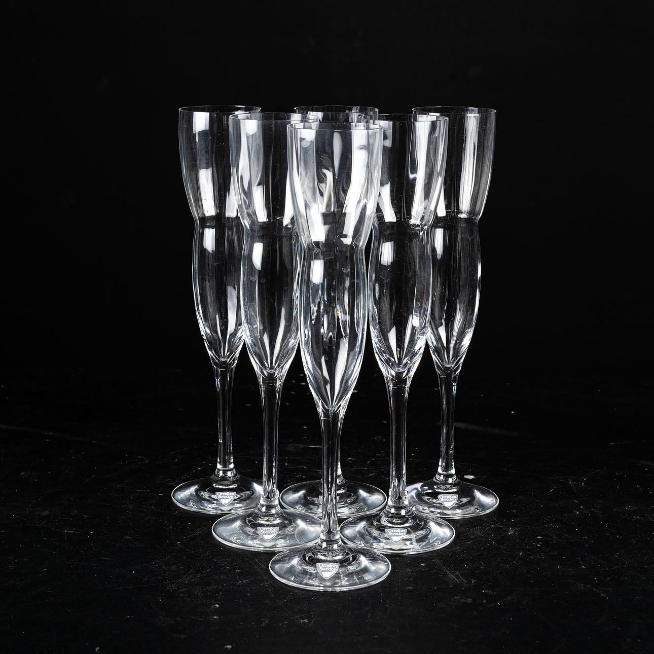GUNNAR CYRÉN. Champagneglas, 6st, "Millenium", Orrefors.