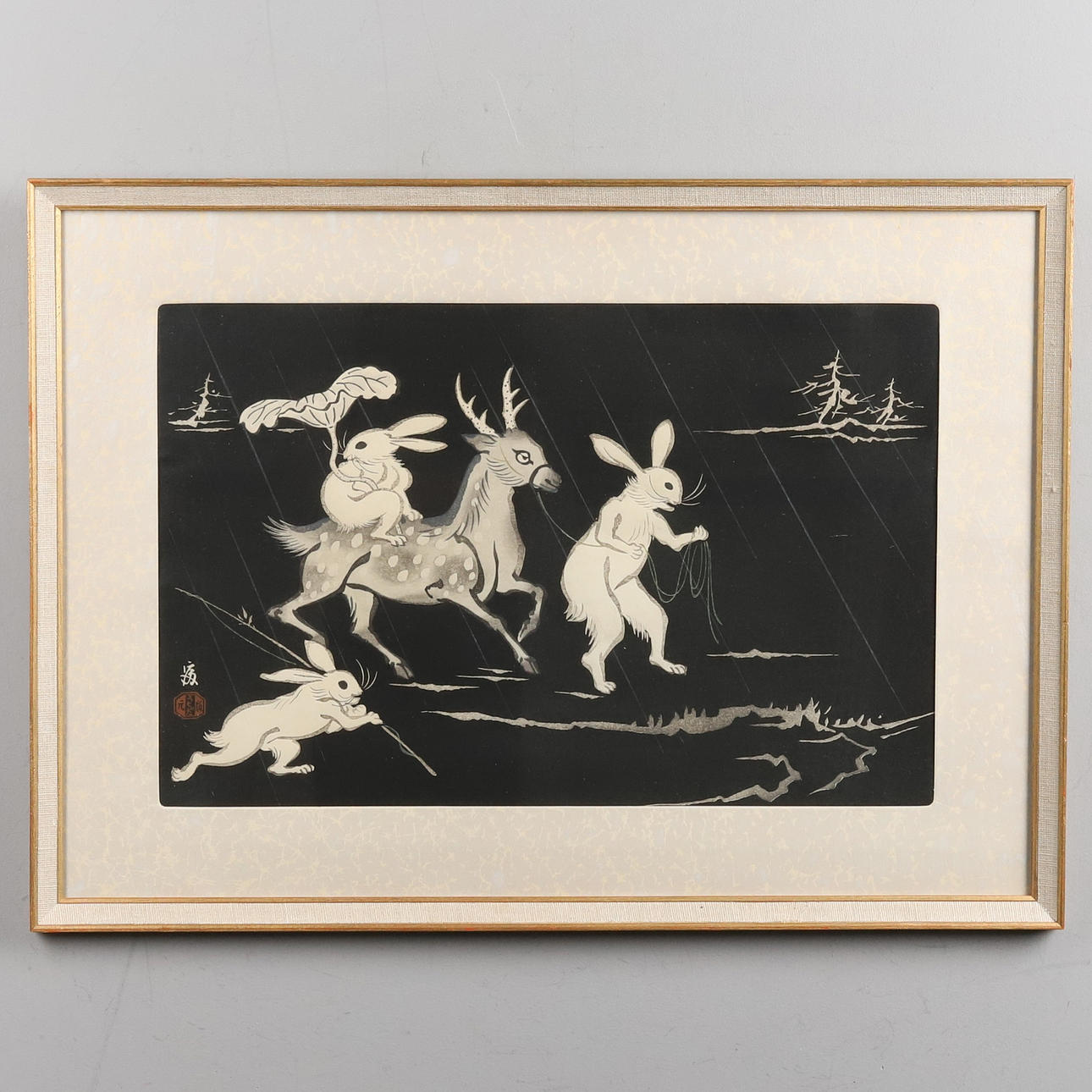 tokuriki-tomikichiro-woodblock-print-kaniner-hjorten-signerat-i