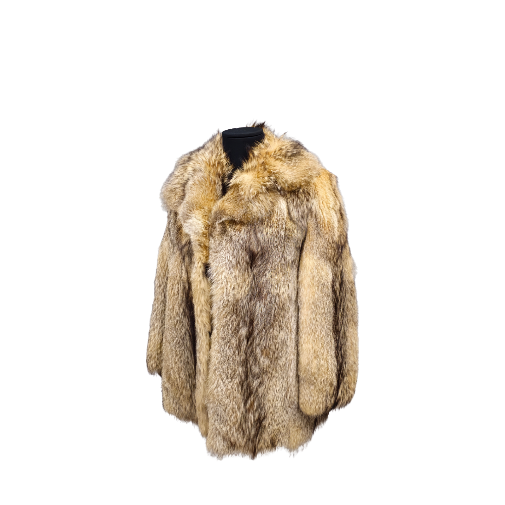 FOX FUR JACKET IN GREY TONES.