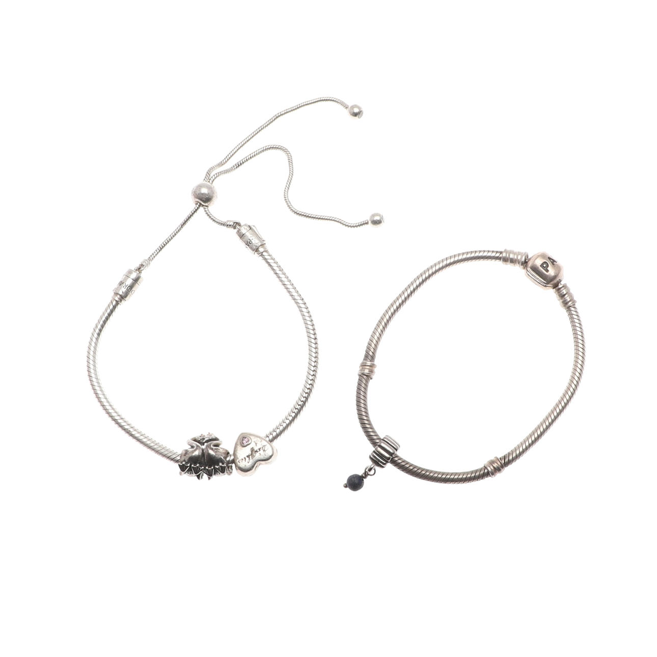 TWO PANDORA SILVER BRACELETS.