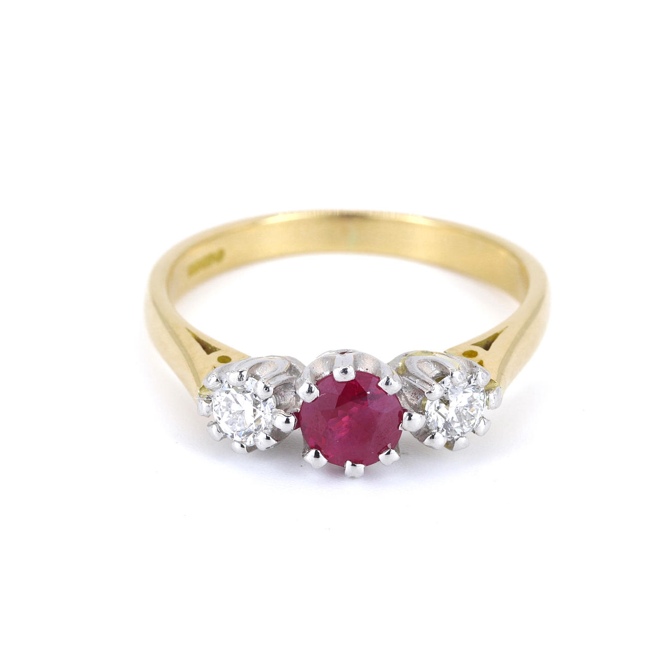 18CT GOLD RUBY & DIAMOND SET RING.