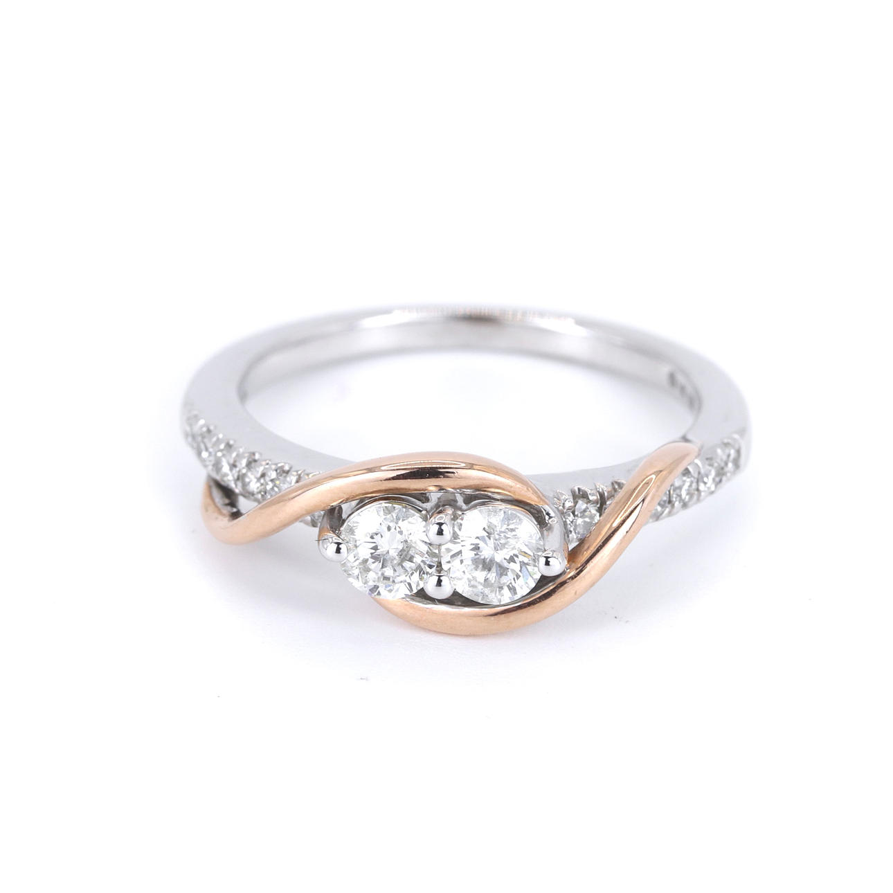 14CT ROSE & WHITE GOLD DIAMOND SET RING.