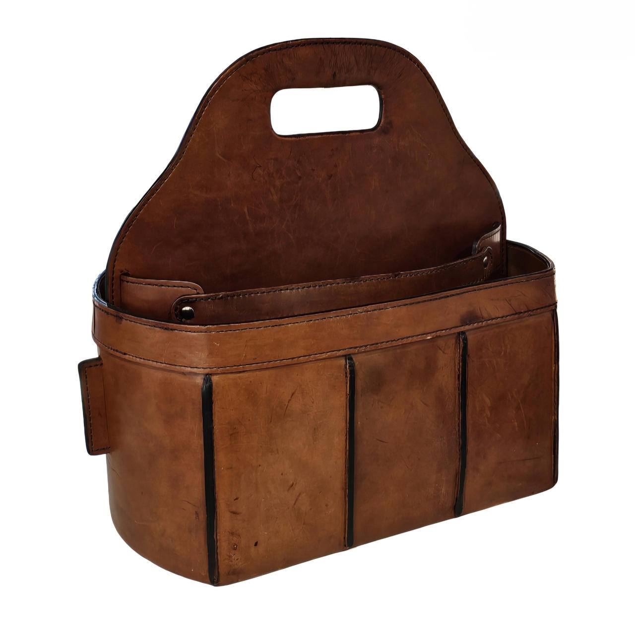 Leather magazine rack. The 1950s.