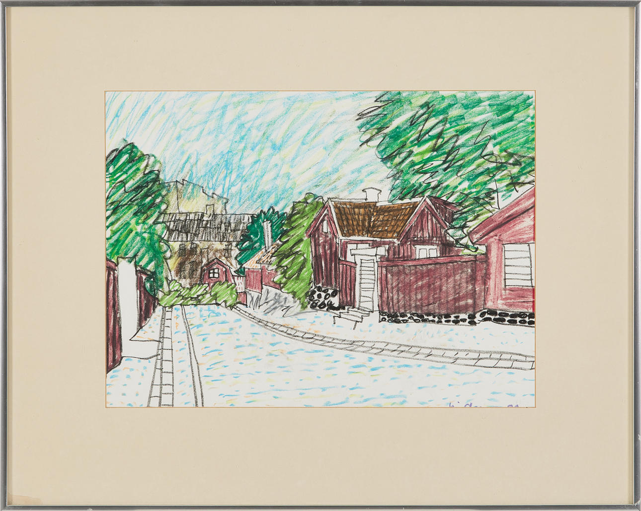 STIG (SLAS) CLAESSON. Södermalm, coloured chalk, signed.