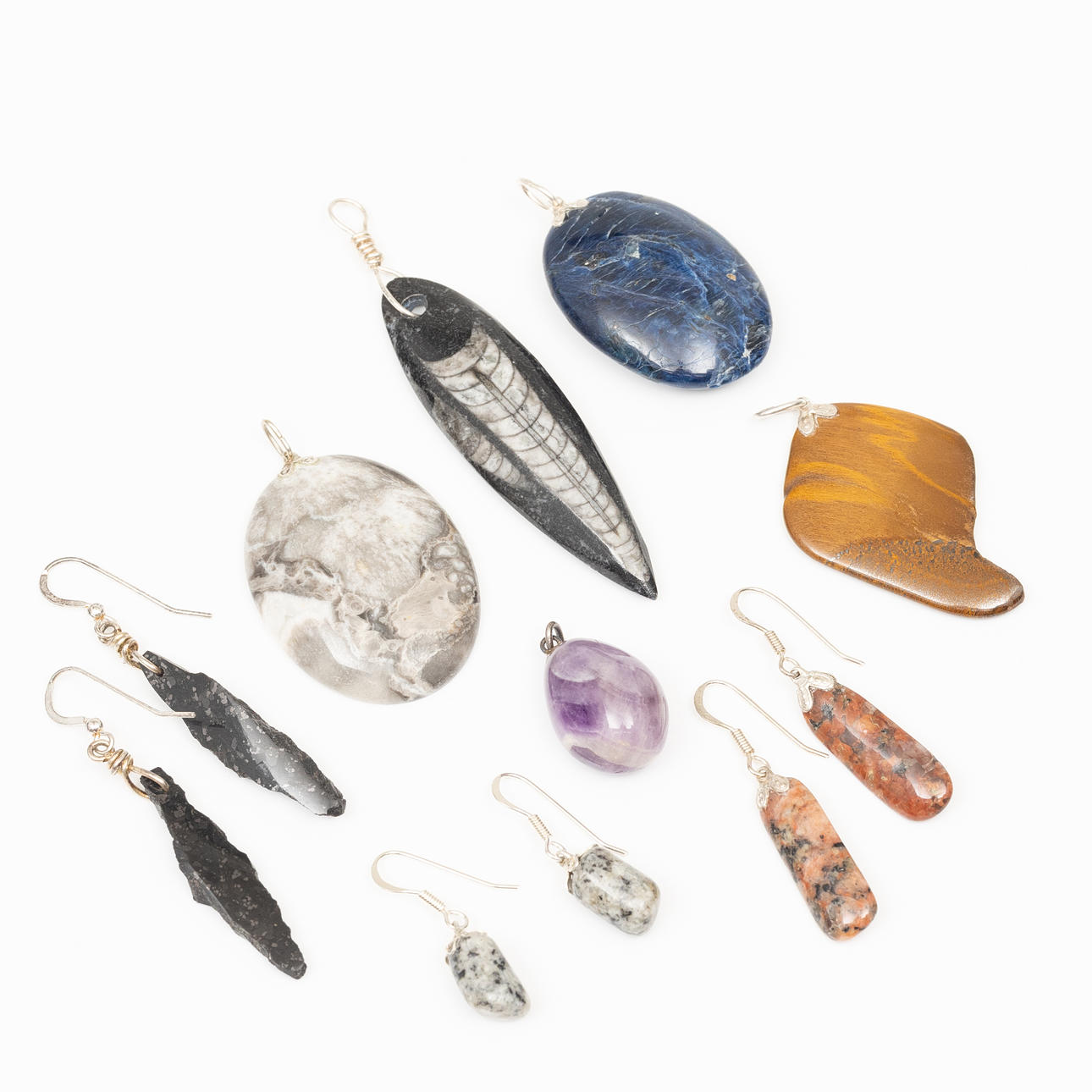 PENDANTS & EARRINGS, 8 pieces, Silver.