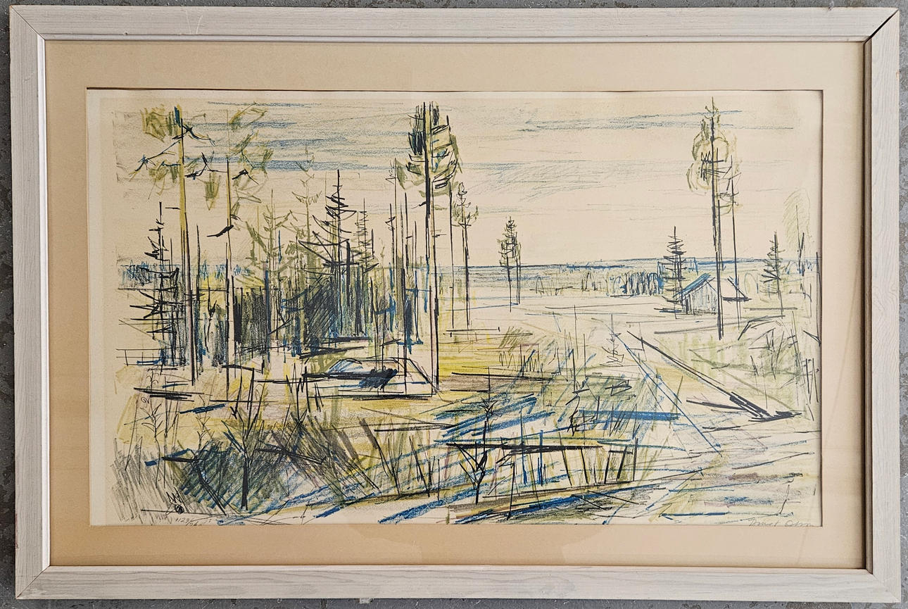 BENGT OLSON. Landscape. Lithograph in colours, signed Bengt Olson and numbered 129/260 cm.