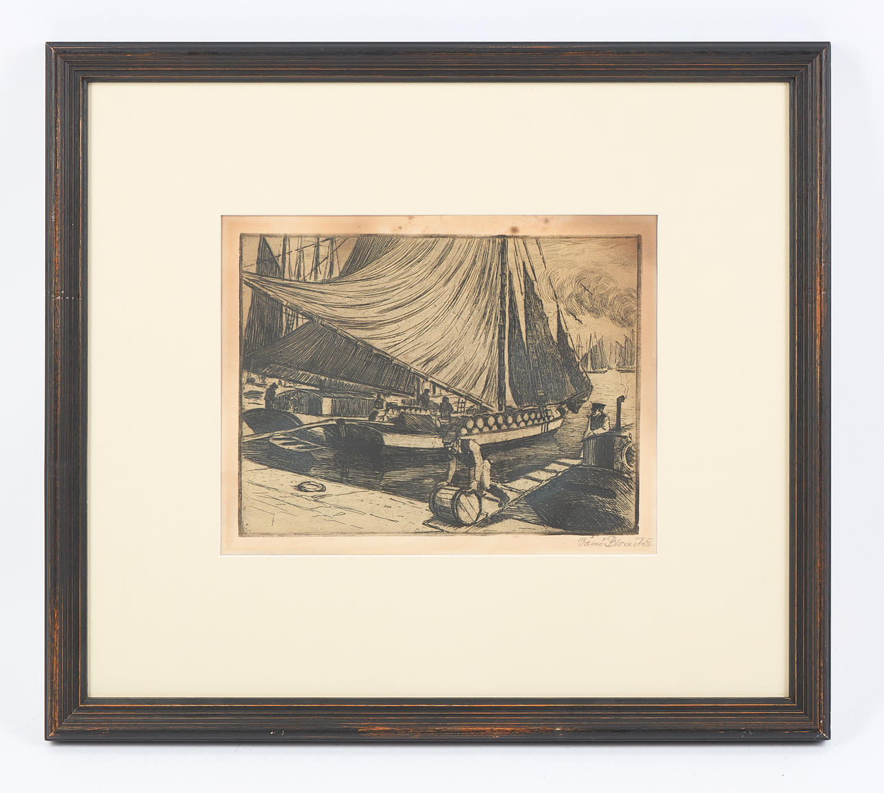 VÄINÖ BLOMSTEDT. Harbour view, signed, soft ground statement.