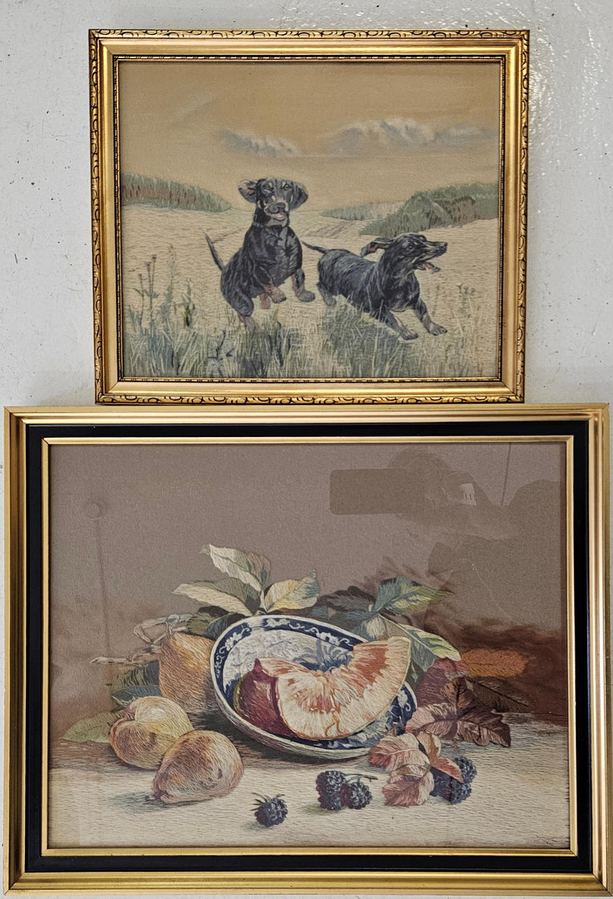 Two embroidered paintings, 20th century.